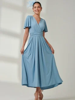 Jolie Moi Occasion Dresses|Jersey Dresses-Angel Sleeve Super-Smooth Jersey Maxi Dress, Blue