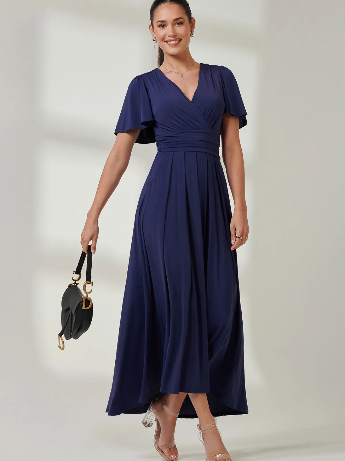 Jolie Moi Occasion Dresses|Jersey Dresses-Angel Sleeve Super-Smooth Jersey Maxi Dress, Navy