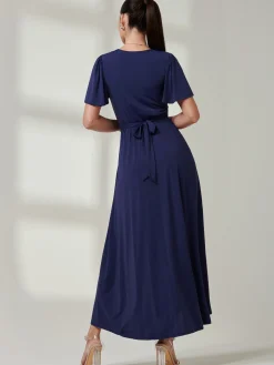 Jolie Moi Occasion Dresses|Jersey Dresses-Angel Sleeve Super-Smooth Jersey Maxi Dress, Navy