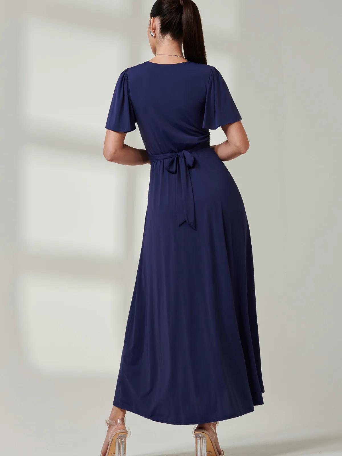 Jolie Moi Occasion Dresses|Jersey Dresses-Angel Sleeve Super-Smooth Jersey Maxi Dress, Navy