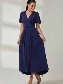 Jolie Moi Occasion Dresses|Jersey Dresses-Angel Sleeve Super-Smooth Jersey Maxi Dress, Navy