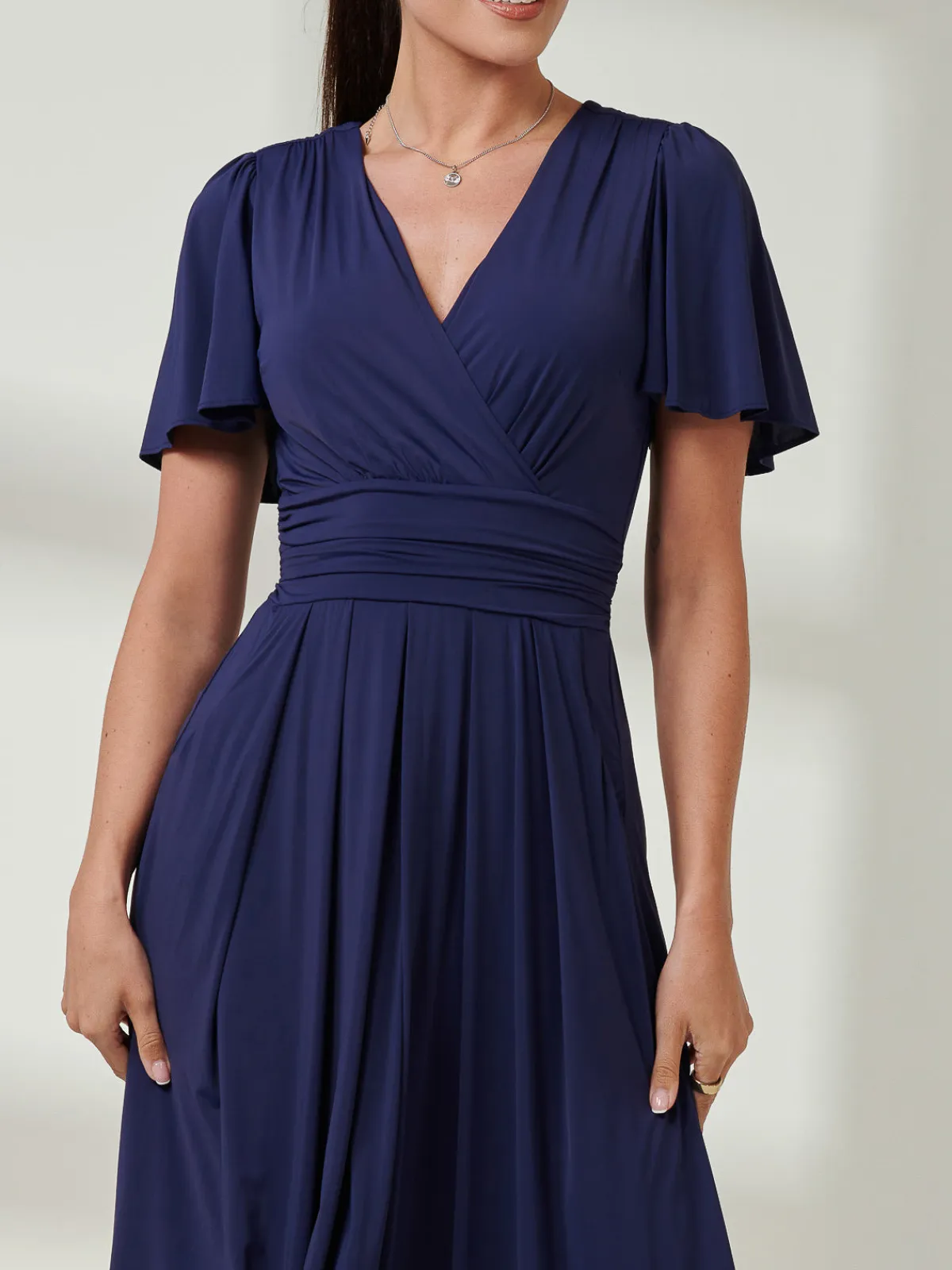 Jolie Moi Occasion Dresses|Jersey Dresses-Angel Sleeve Super-Smooth Jersey Maxi Dress, Navy