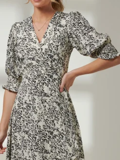 Jolie Moi Occasion Dresses|Weekend Casuals-Animal Print Crepe Wrap Midi Dress, White