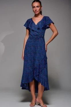 Jolie Moi Occasion Dresses|Jersey Dresses-Animal Print Frill Maxi Dress, Blue Animal