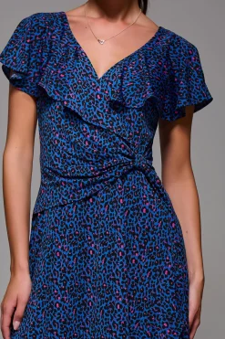 Jolie Moi Occasion Dresses|Jersey Dresses-Animal Print Frill Maxi Dress, Blue Animal