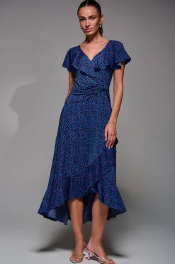 Jolie Moi Occasion Dresses|Jersey Dresses-Animal Print Frill Maxi Dress, Blue Animal