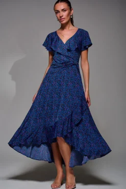 Jolie Moi Occasion Dresses|Jersey Dresses-Animal Print Frill Maxi Dress, Blue Animal