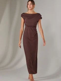 Jolie Moi Occasion Dresses|Party Dresses-Asymmetrical Bodycon Midaxi Dress, Brown
