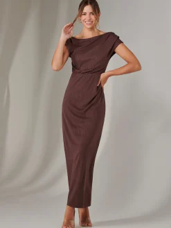 Jolie Moi Occasion Dresses|Party Dresses-Asymmetrical Bodycon Midaxi Dress, Brown