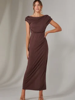 Jolie Moi Occasion Dresses|Party Dresses-Asymmetrical Bodycon Midaxi Dress, Brown