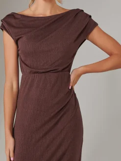 Jolie Moi Occasion Dresses|Party Dresses-Asymmetrical Bodycon Midaxi Dress, Brown