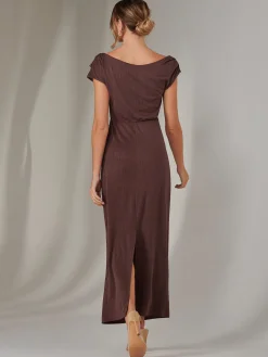 Jolie Moi Occasion Dresses|Party Dresses-Asymmetrical Bodycon Midaxi Dress, Brown