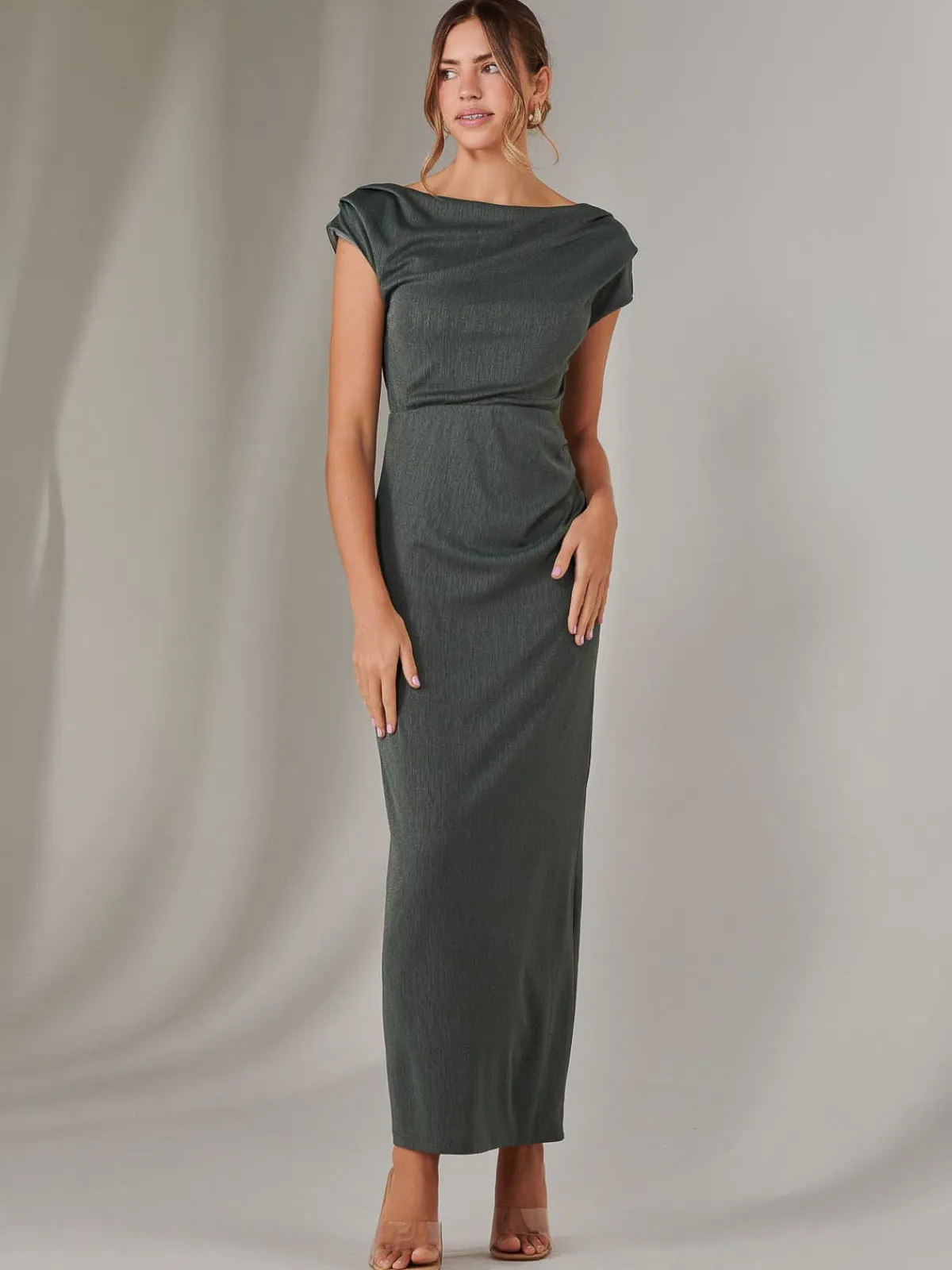 Jolie Moi Occasion Dresses|Maxi Dresses-Asymmetrical Bodycon Midaxi Dress, Khaki