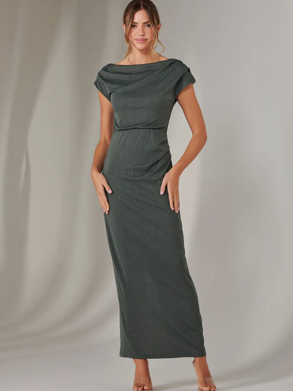 Jolie Moi Occasion Dresses|Maxi Dresses-Asymmetrical Bodycon Midaxi Dress, Khaki