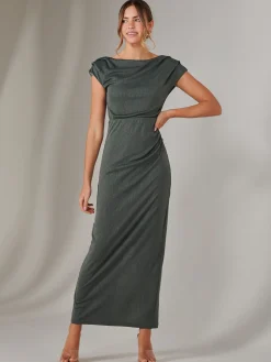 Jolie Moi Occasion Dresses|Maxi Dresses-Asymmetrical Bodycon Midaxi Dress, Khaki