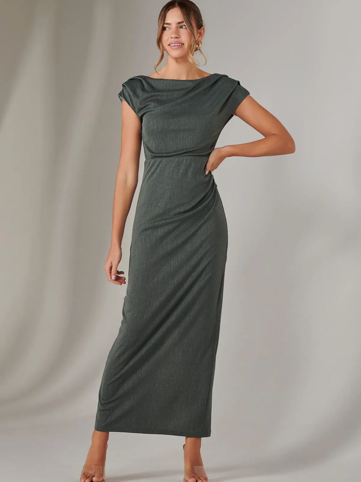 Jolie Moi Occasion Dresses|Maxi Dresses-Asymmetrical Bodycon Midaxi Dress, Khaki