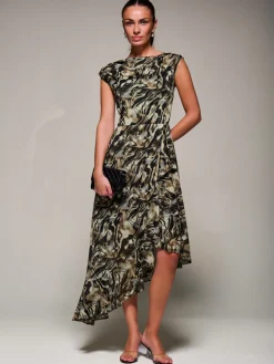 Jolie Moi Occasion Dresses|Sleeveless Dresses- Asymmetrical Draped Mesh Midaxi Dress Brown Animal