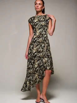 Jolie Moi Occasion Dresses|Sleeveless Dresses- Asymmetrical Draped Mesh Midaxi Dress Brown Animal