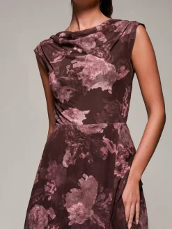 Jolie Moi Occasion Dresses|Sleeveless Dresses- Asymmetrical Draped Mesh Midaxi Dress Burgundy Abstract
