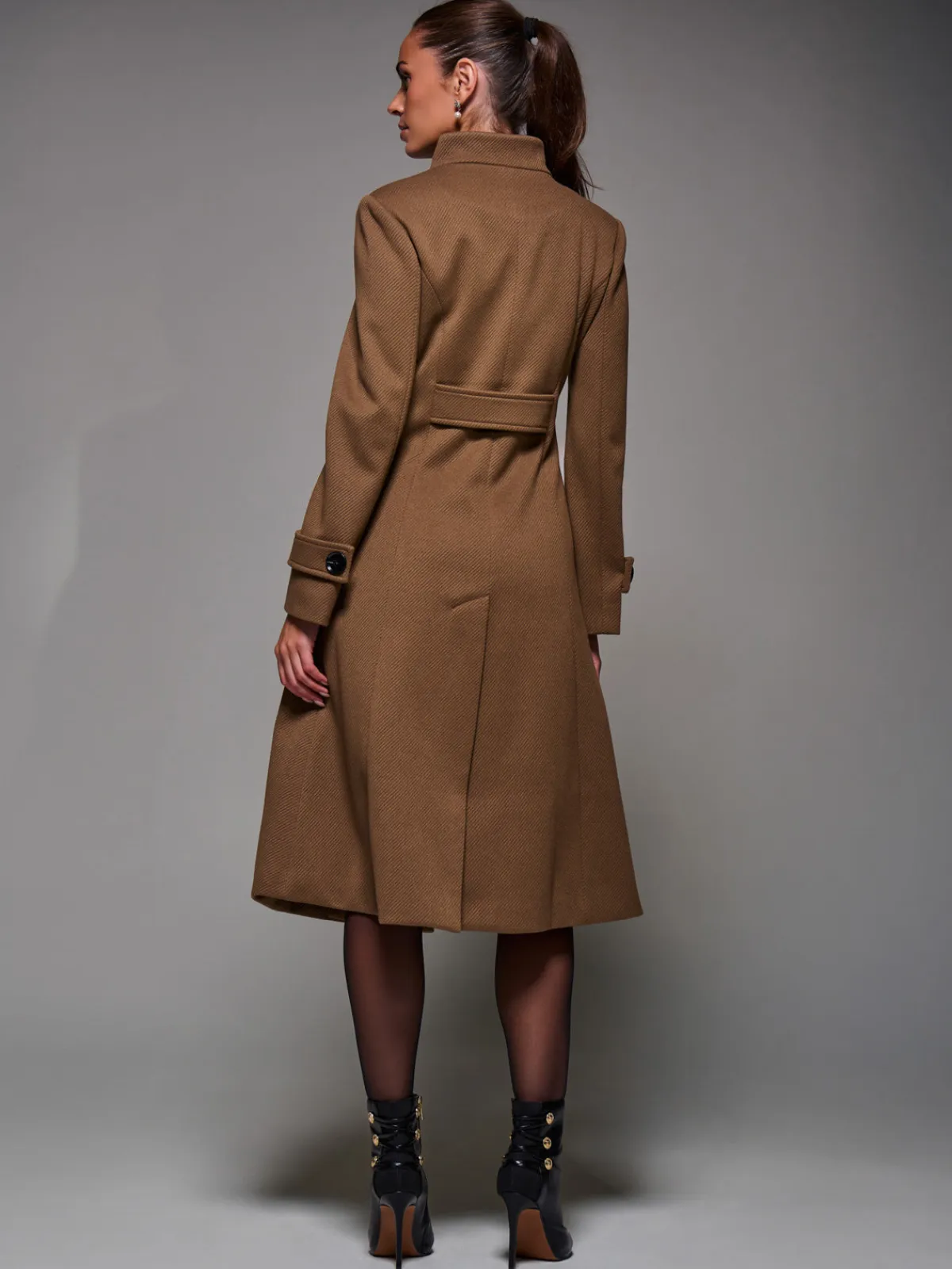 Jolie Moi Weekend Casuals-Asymmetric Button Detail Fit & Flare Coat, Brown