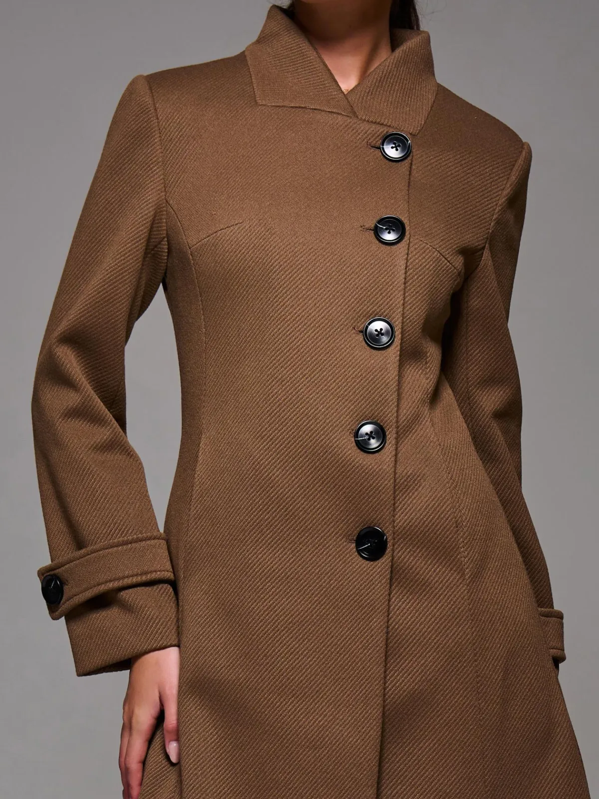 Jolie Moi Weekend Casuals-Asymmetric Button Detail Fit & Flare Coat, Brown