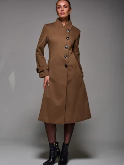 Jolie Moi Weekend Casuals-Asymmetric Button Detail Fit & Flare Coat, Brown