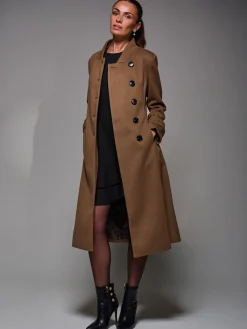 Jolie Moi Weekend Casuals-Asymmetric Button Detail Fit & Flare Coat, Brown