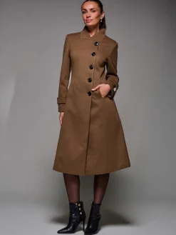 Jolie Moi Weekend Casuals-Asymmetric Button Detail Fit & Flare Coat, Brown