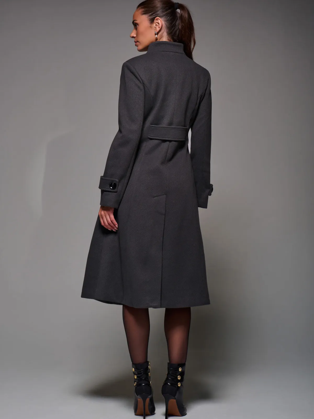 Jolie Moi Weekend Casuals-Asymmetric Button Detail Fit & Flare Coat, Dark Grey
