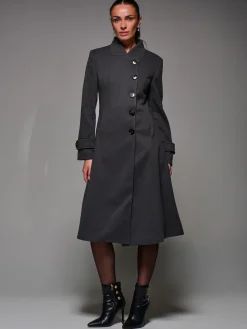 Jolie Moi Weekend Casuals-Asymmetric Button Detail Fit & Flare Coat, Dark Grey