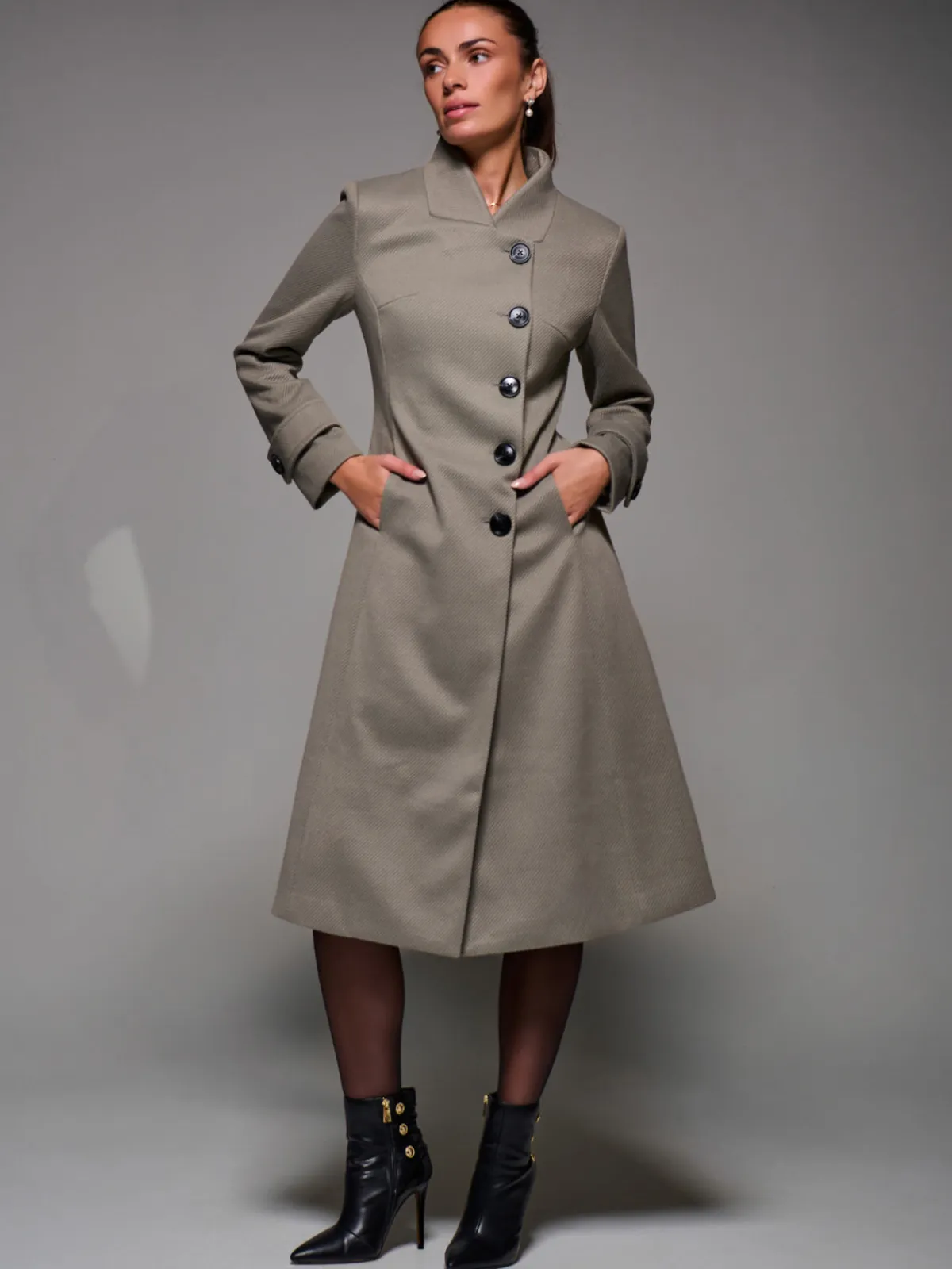 Jolie Moi Weekend Casuals-Asymmetric Button Detail Fit & Flare Coat, Stone Green