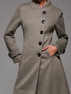 Jolie Moi Weekend Casuals-Asymmetric Button Detail Fit & Flare Coat, Stone Green