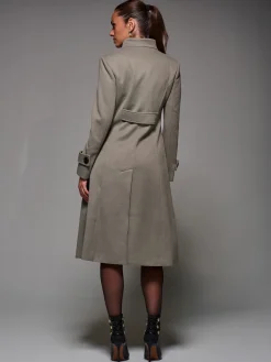 Jolie Moi Weekend Casuals-Asymmetric Button Detail Fit & Flare Coat, Stone Green