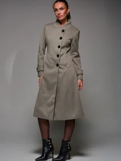 Jolie Moi Weekend Casuals-Asymmetric Button Detail Fit & Flare Coat, Stone Green