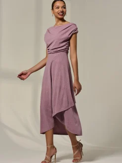 Jolie Moi Occasion Dresses|Midi Dresses-Asymmetric Cowl Neck Midi Dress, Mauve Purple
