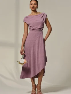 Jolie Moi Occasion Dresses|Midi Dresses-Asymmetric Cowl Neck Midi Dress, Mauve Purple