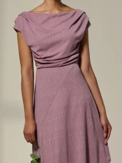 Jolie Moi Occasion Dresses|Midi Dresses-Asymmetric Cowl Neck Midi Dress, Mauve Purple