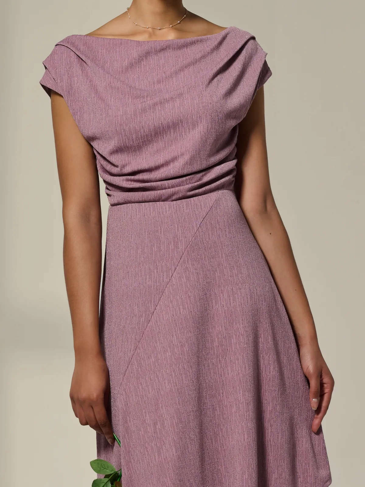 Jolie Moi Occasion Dresses|Midi Dresses-Asymmetric Cowl Neck Midi Dress, Mauve Purple