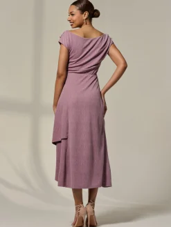 Jolie Moi Occasion Dresses|Midi Dresses-Asymmetric Cowl Neck Midi Dress, Mauve Purple