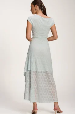 Jolie Moi Occasion Dresses|Party Dresses-Asymmetric Draped Lace Maxi Dress, Light Blue