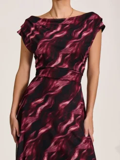 Jolie Moi Occasion Dresses|Sleeveless Dresses-Asymmetric Draped Mesh Maxi Dress, Pink Abstract