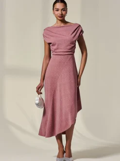 Jolie Moi Occasion Dresses|Party Dresses-Asymmetric Draped Midi Dress, Rosewood