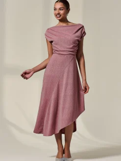 Jolie Moi Occasion Dresses|Party Dresses-Asymmetric Draped Midi Dress, Rosewood