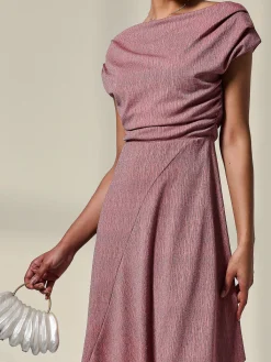 Jolie Moi Occasion Dresses|Party Dresses-Asymmetric Draped Midi Dress, Rosewood