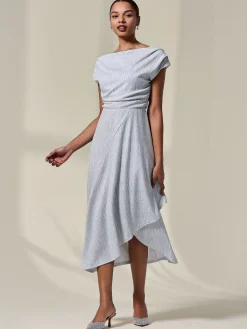 Jolie Moi Occasion Dresses|Sleeveless Dresses-Asymmetric Draped Midi Dress, White