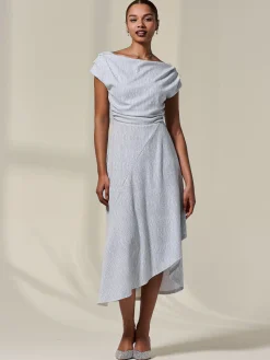 Jolie Moi Occasion Dresses|Sleeveless Dresses-Asymmetric Draped Midi Dress, White