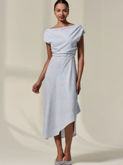 Jolie Moi Occasion Dresses|Sleeveless Dresses-Asymmetric Draped Midi Dress, White