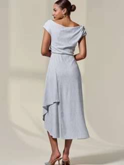 Jolie Moi Occasion Dresses|Sleeveless Dresses-Asymmetric Draped Midi Dress, White