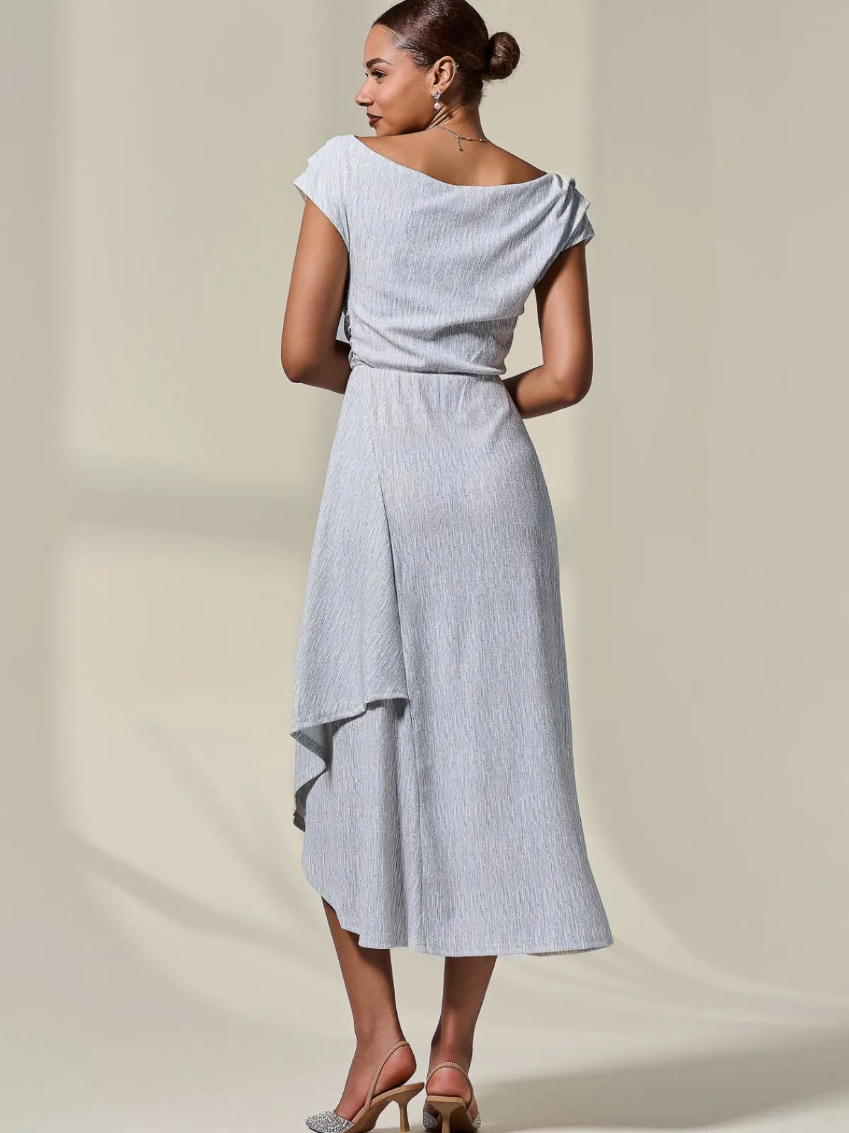 Jolie Moi Occasion Dresses|Sleeveless Dresses-Asymmetric Draped Midi Dress, White