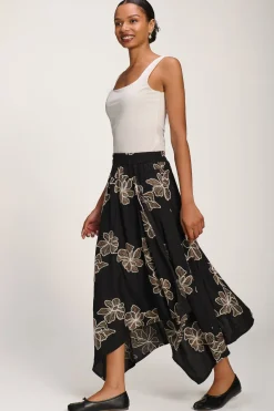 Jolie Moi Skirts|Weekend Casuals-Asymmetric Embroidered Midi Skirt, Black